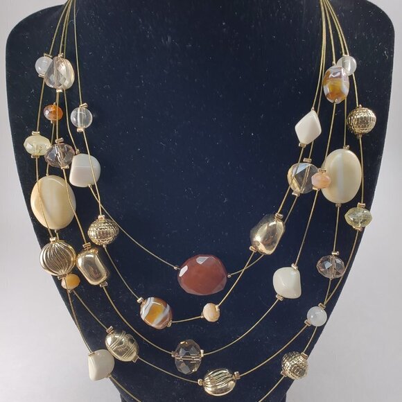 Gold tone Layered colorful Beaded Statement Necklace w/ Matching Earrings Women - Picture 5 of 9